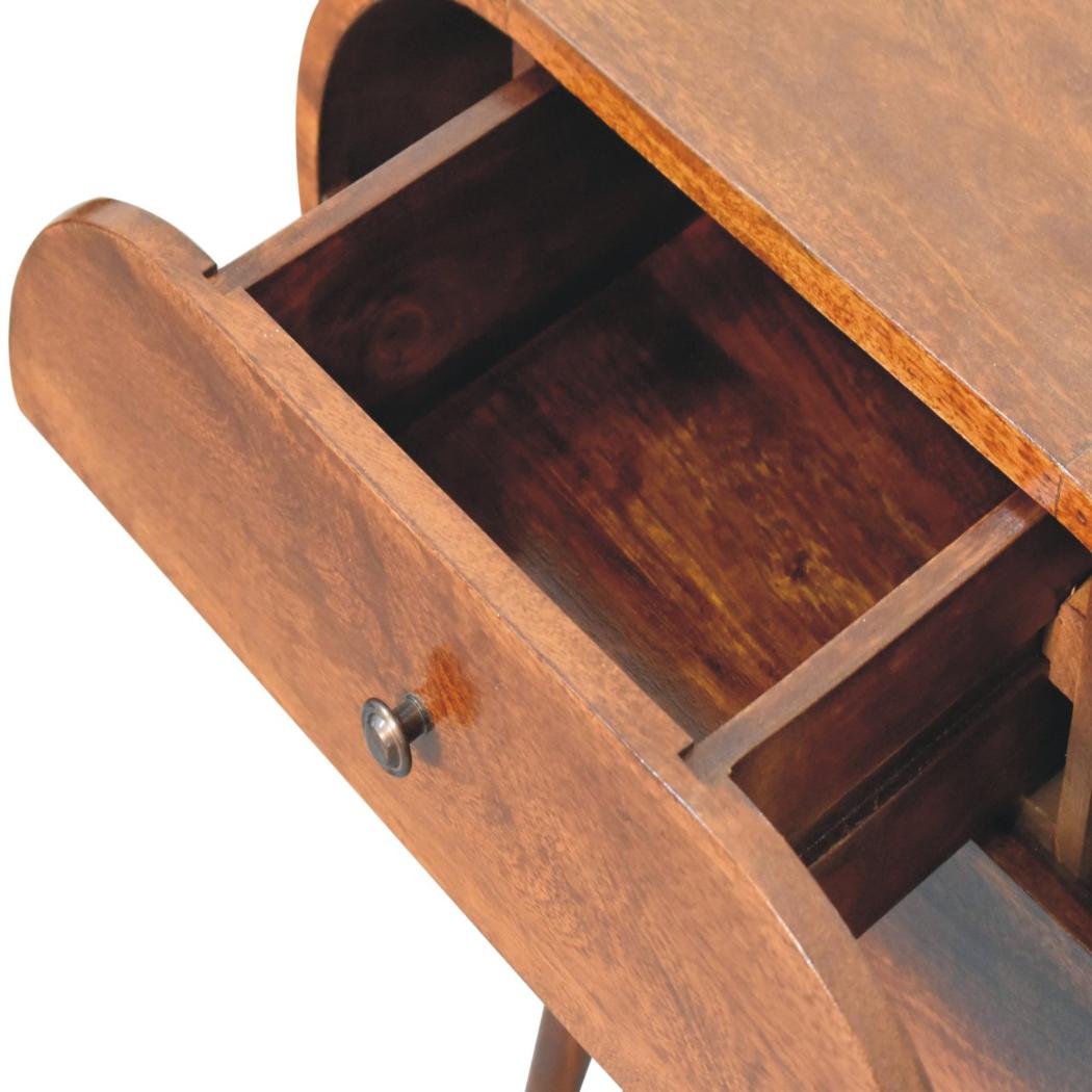 Large Circular Bedside Table | Chestnut Finish | Rounded Storage Design