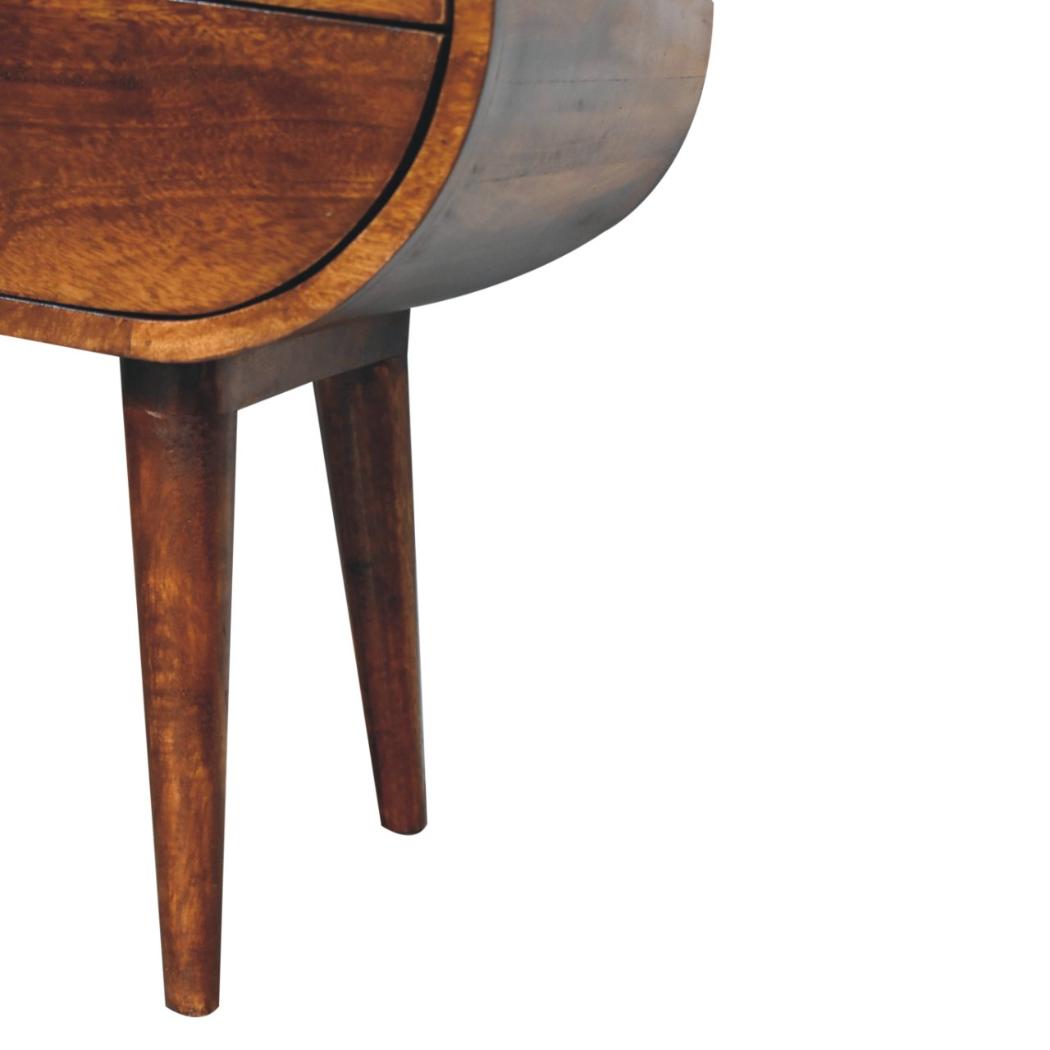 Large Circular Bedside Table | Chestnut Finish | Rounded Storage Design
