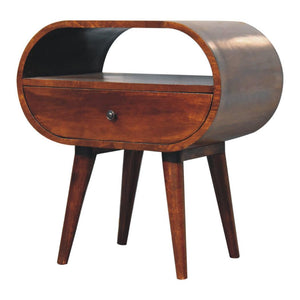 Large Circular Open Bedside Table | Chestnut Finish | Open Storage