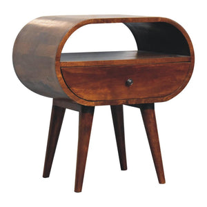 Large Circular Open Bedside Table | Chestnut Finish | Open Storage