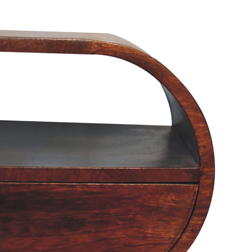 Large Circular Open Bedside Table | Chestnut Finish | Open Storage