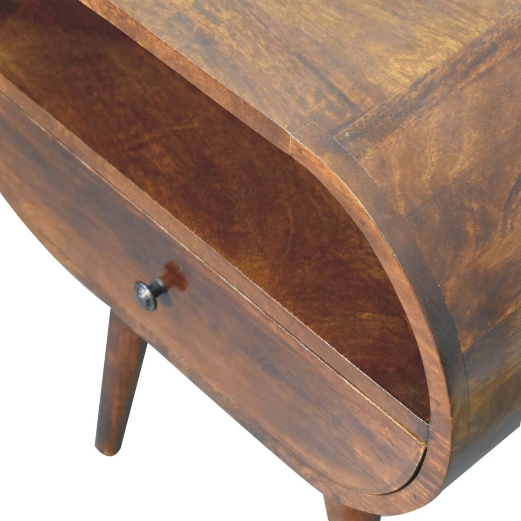 Large Circular Open Bedside Table | Chestnut Finish | Open Storage