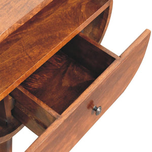 Large Circular Open Bedside Table | Chestnut Finish | Open Storage