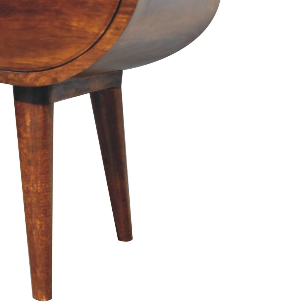 Large Circular Open Bedside Table | Chestnut Finish | Open Storage