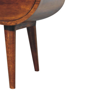 Large Circular Open Bedside Table | Chestnut Finish | Open Storage