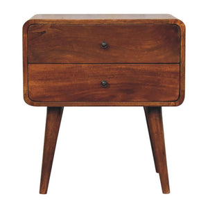 Large Curved Bedside Table | Chestnut Finish | Spacious Storage