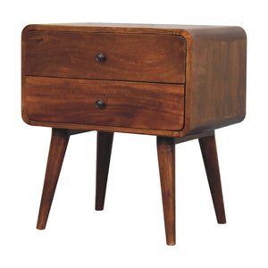 Large Curved Bedside Table | Chestnut Finish | Spacious Storage