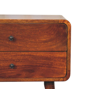 Large Curved Bedside Table | Chestnut Finish | Spacious Storage