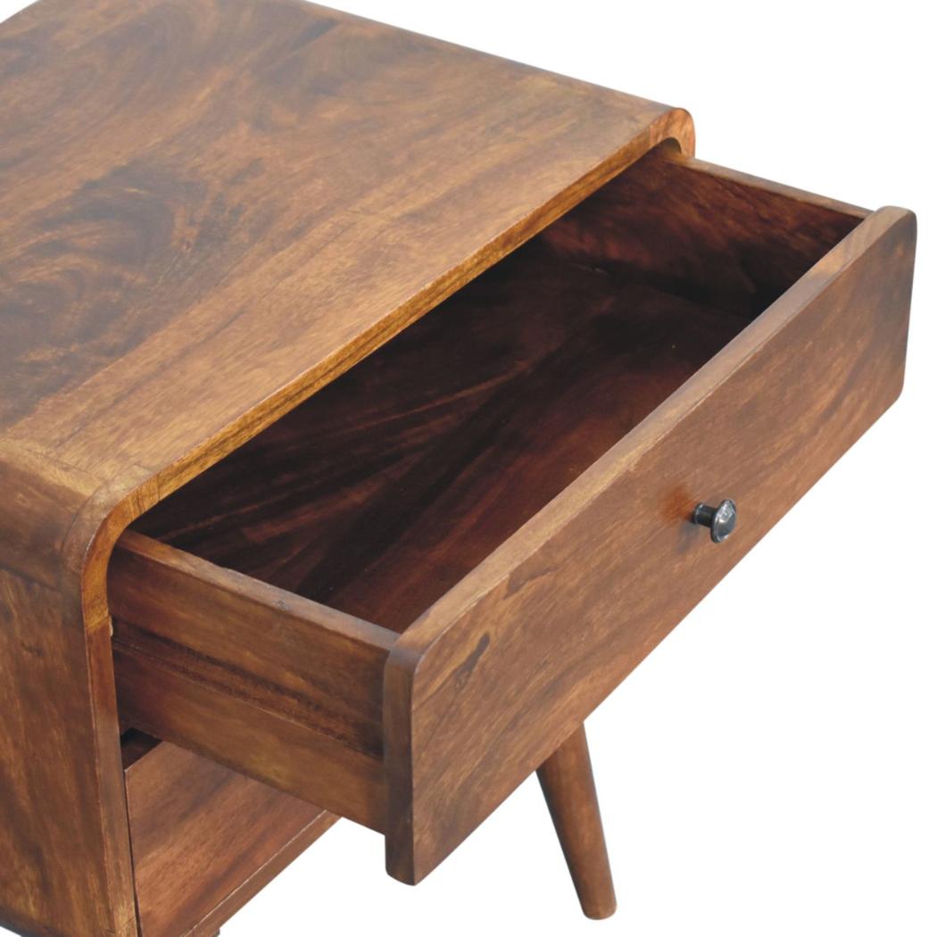 Large Curved Bedside Table | Chestnut Finish | Spacious Storage