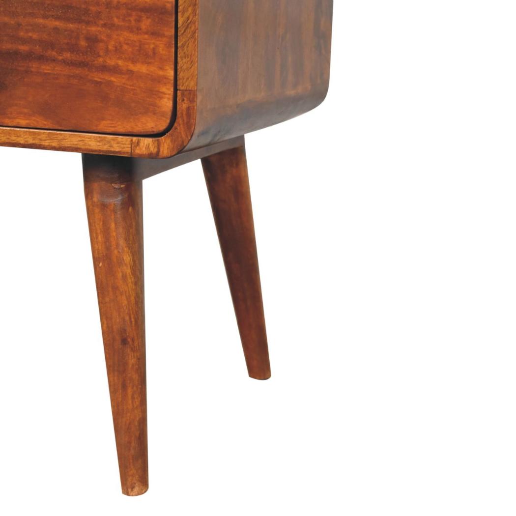 Large Curved Bedside Table | Chestnut Finish | Spacious Storage