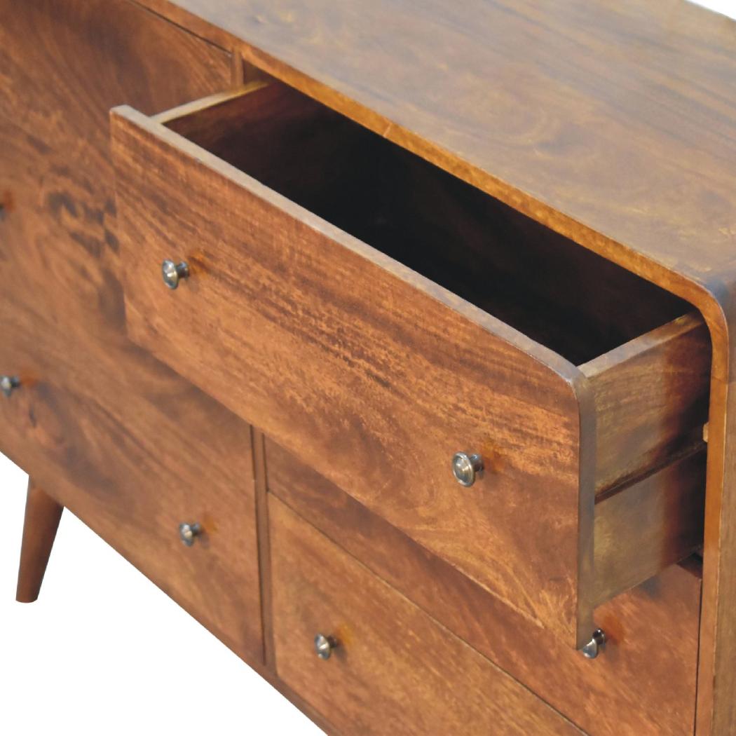 Large Curved Chestnut Chest | Solid Mango Wood | Sculptural Curved Design