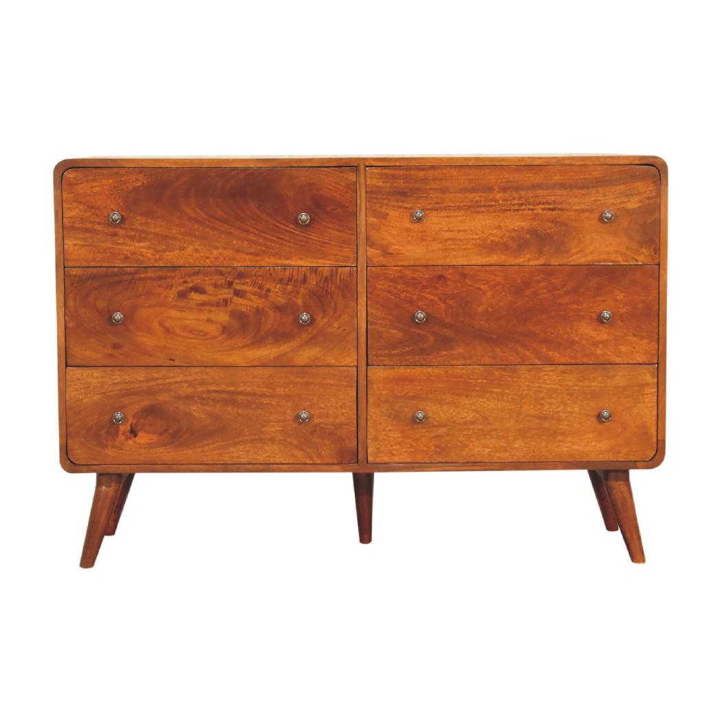 Large Curved Chestnut Chest | Solid Mango Wood | Sculptural Curved Design