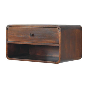 Large Curved Floating Bedside Table | Chestnut Finish | Wall-Mounted Storage