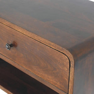 Large Curved Floating Bedside Table | Chestnut Finish | Wall-Mounted Storage