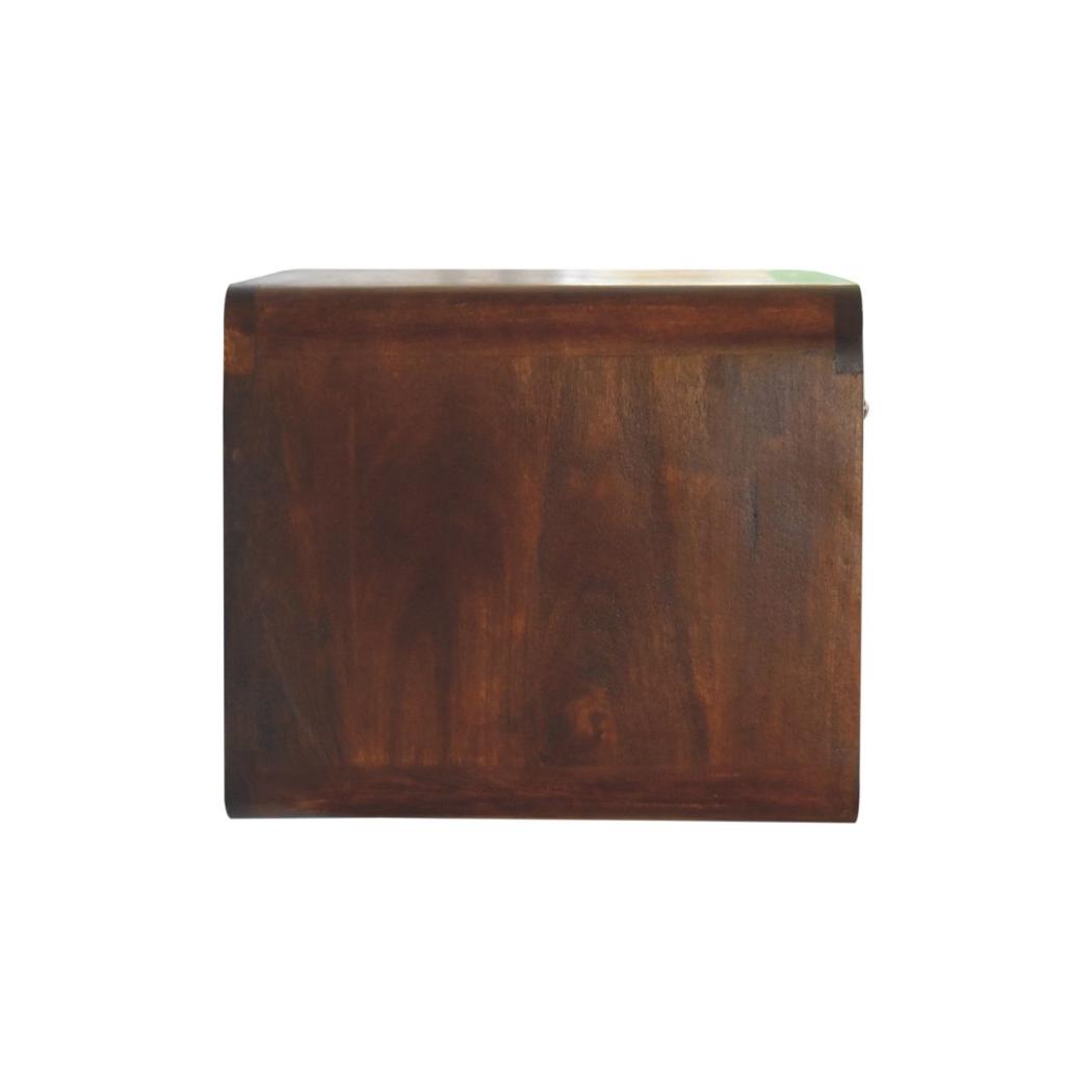 Large Curved Floating Bedside Table | Chestnut Finish | Wall-Mounted Storage