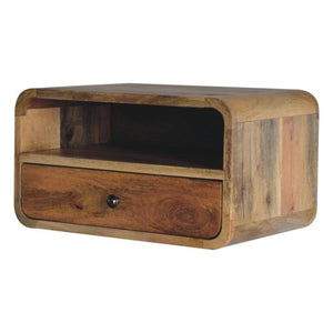 Large Curved Floating Bedside Table | Oak Finish | Upper Open Slot
