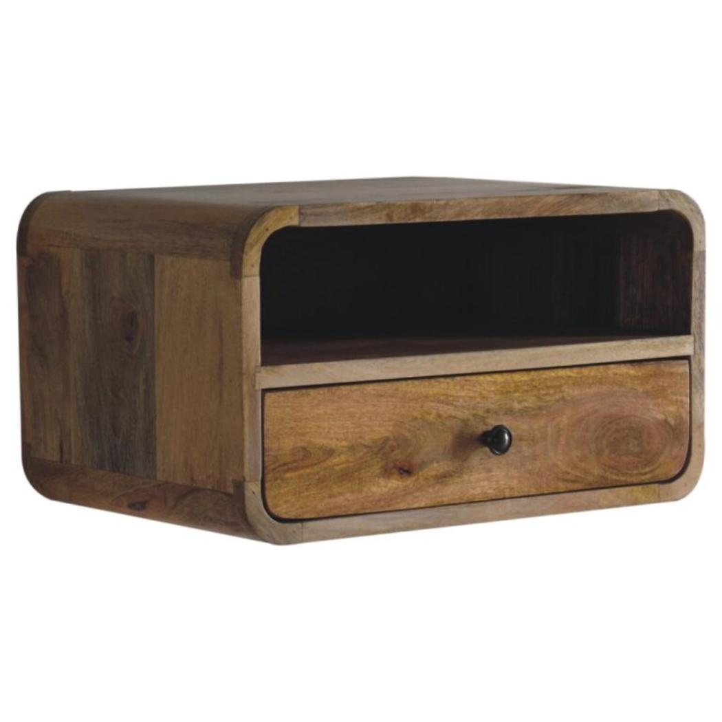 Large Curved Floating Bedside Table | Oak Finish | Upper Open Slot