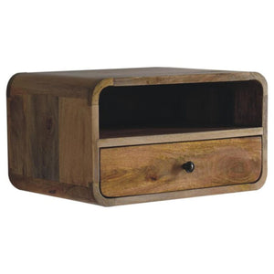 Large Curved Floating Bedside Table | Oak Finish | Upper Open Slot
