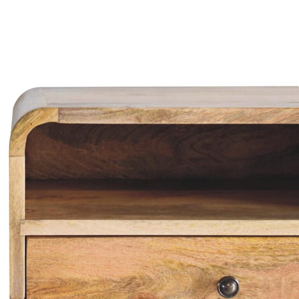 Large Curved Floating Bedside Table | Oak Finish | Upper Open Slot