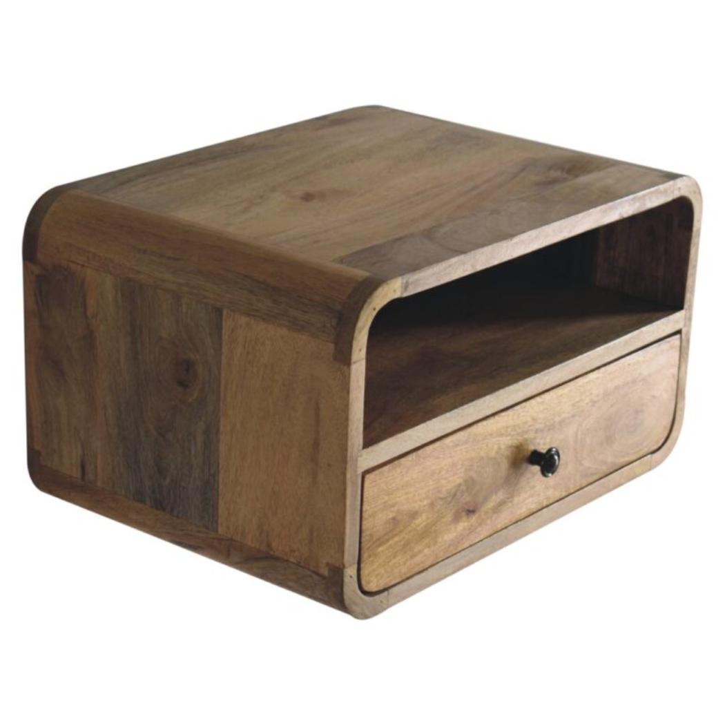 Large Curved Floating Bedside Table | Oak Finish | Upper Open Slot