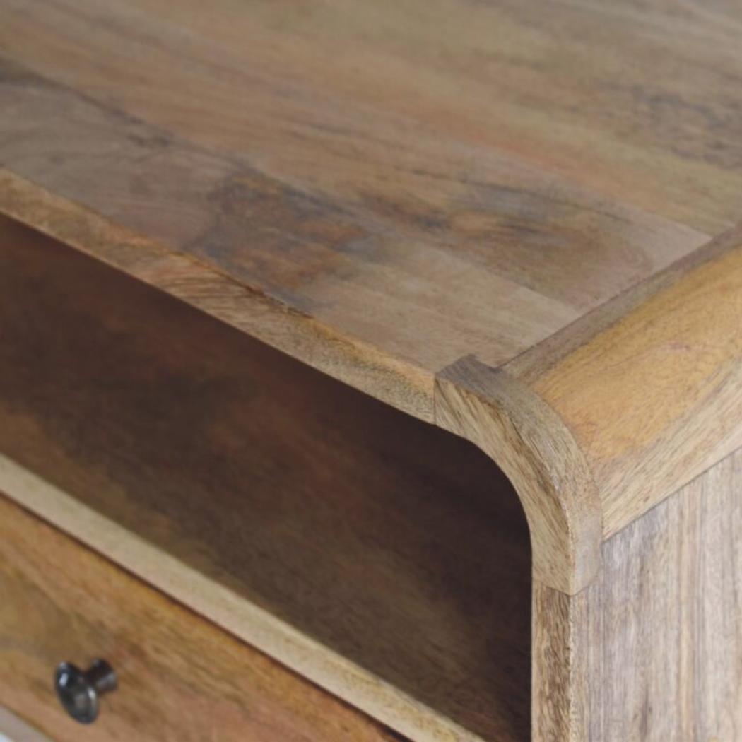 Large Curved Floating Bedside Table | Oak Finish | Upper Open Slot