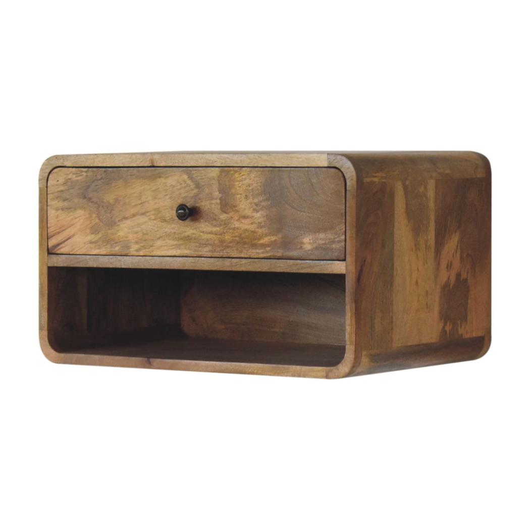 Large Curved Floating Bedside Table | Open Slot | Wall-Mounted Design