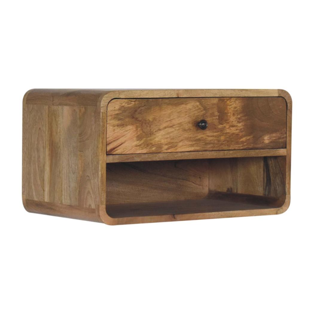 Large Curved Floating Bedside Table | Open Slot | Wall-Mounted Design