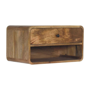 Large Curved Floating Bedside Table | Open Slot | Wall-Mounted Design