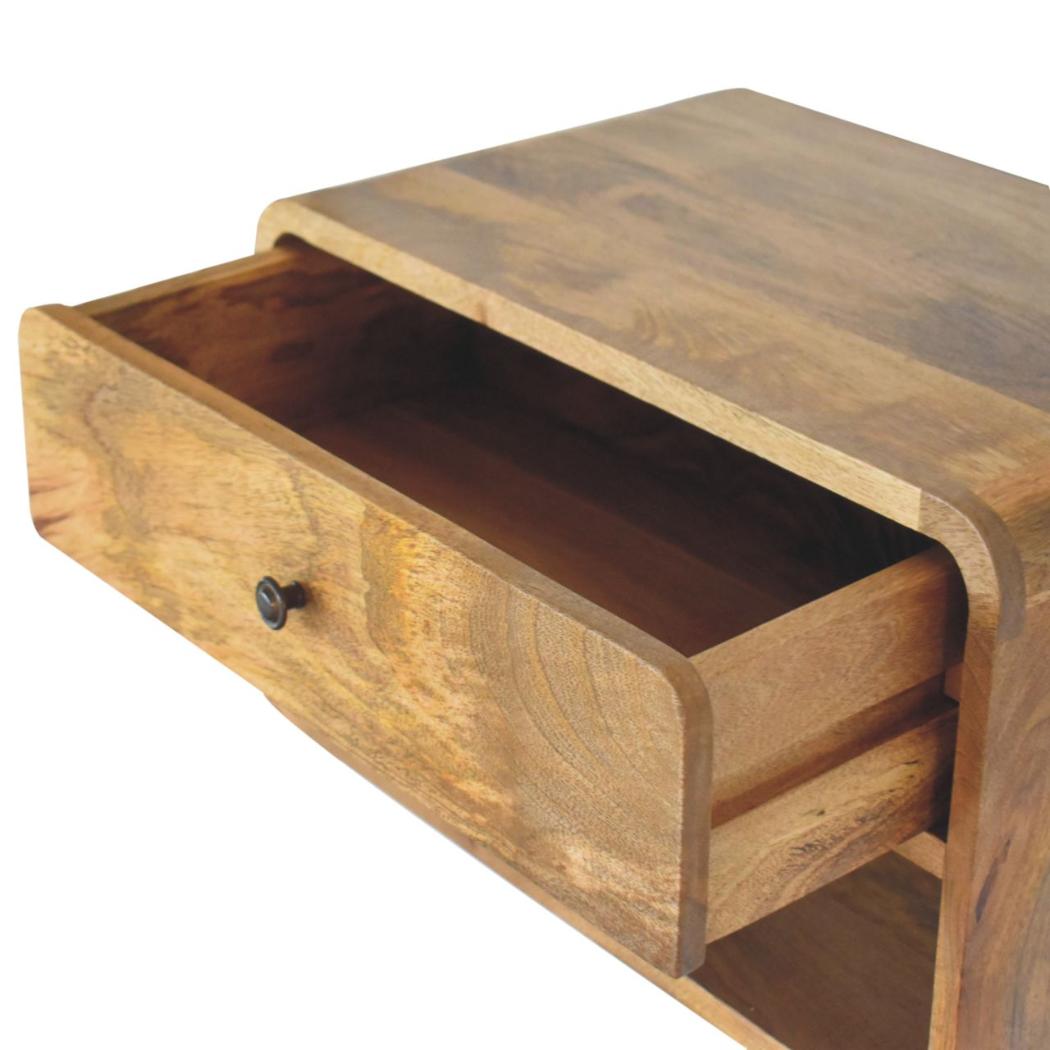 Large Curved Floating Bedside Table | Open Slot | Wall-Mounted Design