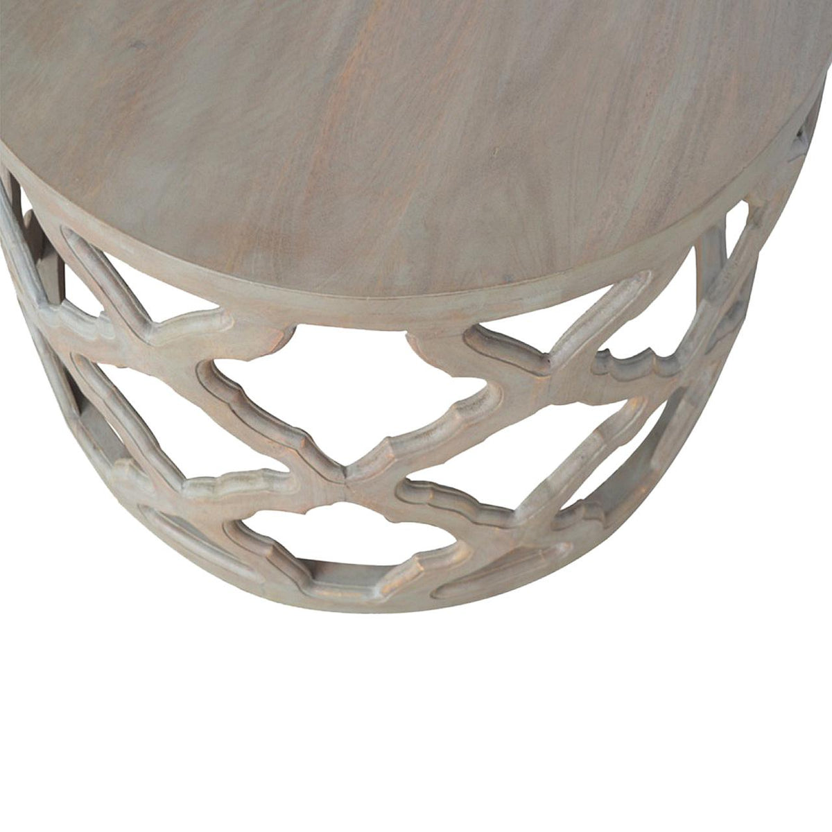 Large Cut-Out Stool | Grey Wash Finish | Sculptural Accent Seating