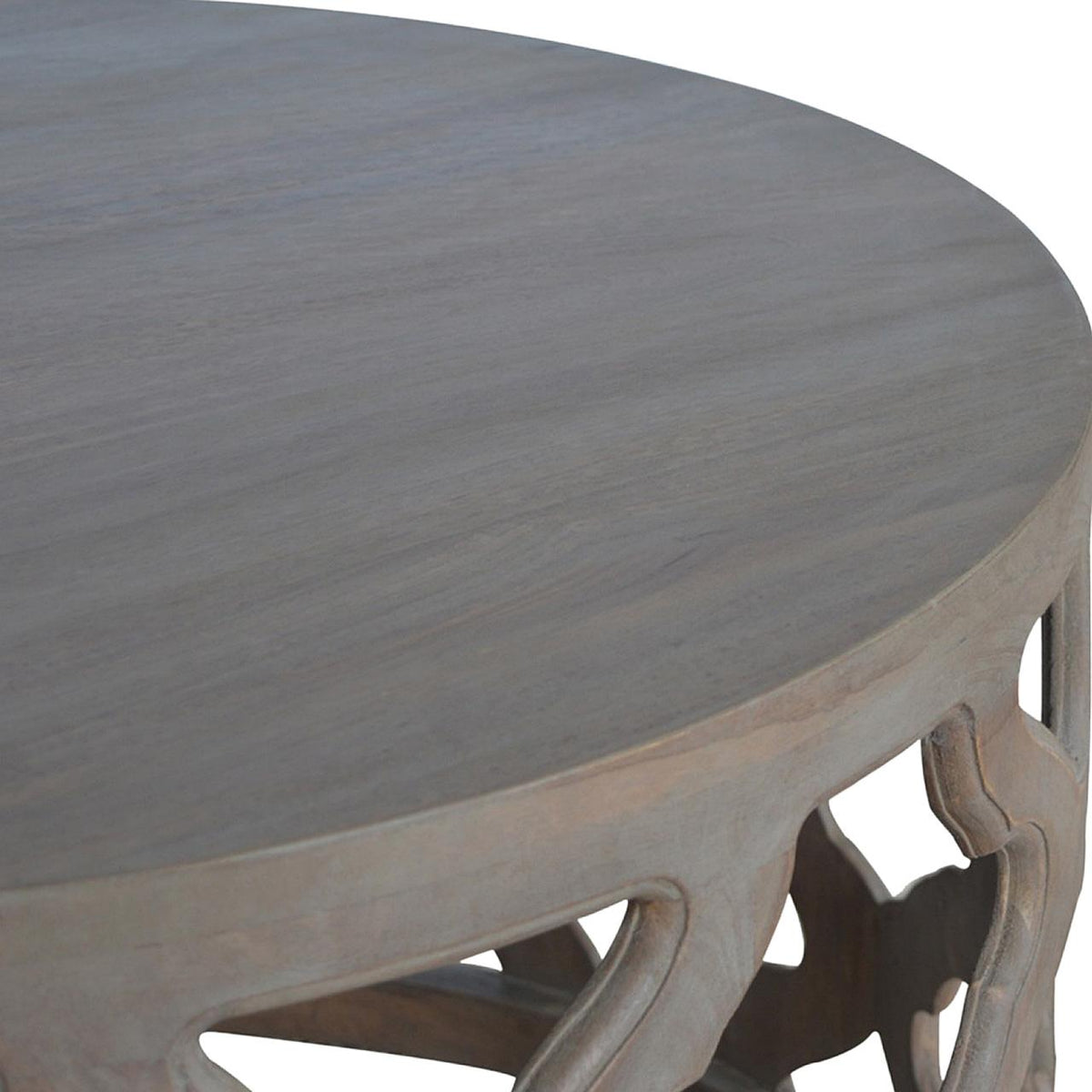 Large Cut-Out Stool | Grey Wash Finish | Sculptural Accent Seating
