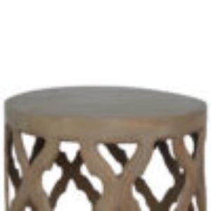 Large Cut-Out Stool | Grey Wash Finish | Sculptural Accent Seating