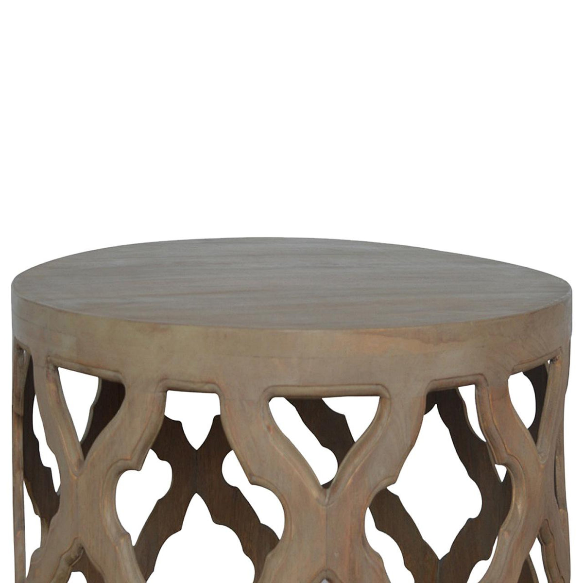 Large Cut-Out Stool | Grey Wash Finish | Sculptural Accent Seating