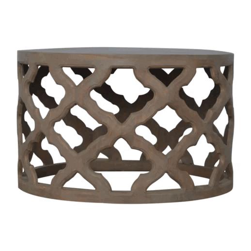 Large Cut-Out Stool | Grey Wash Finish | Sculptural Accent Seating