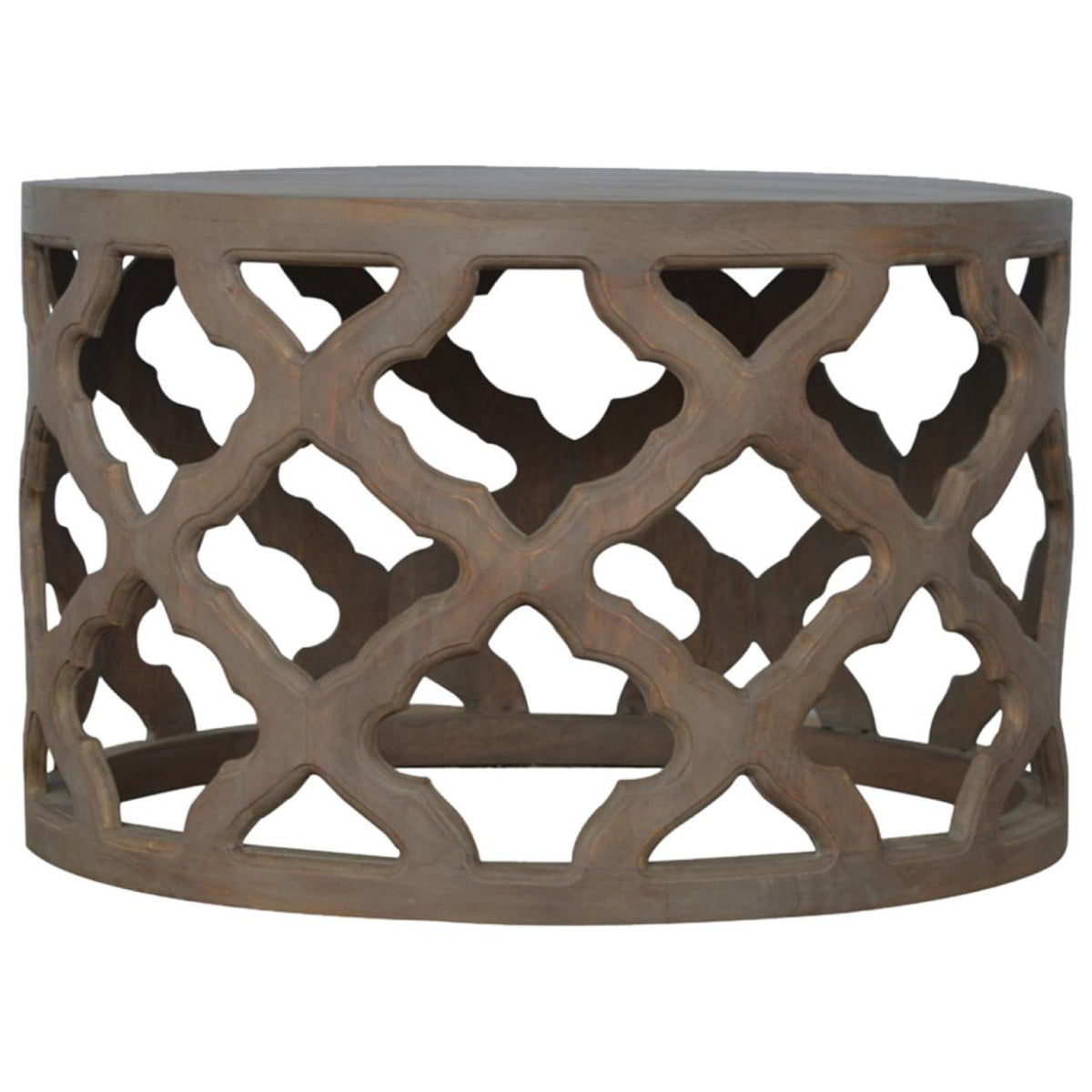 Large Cut-Out Stool | Grey Wash Finish | Sculptural Accent Seating