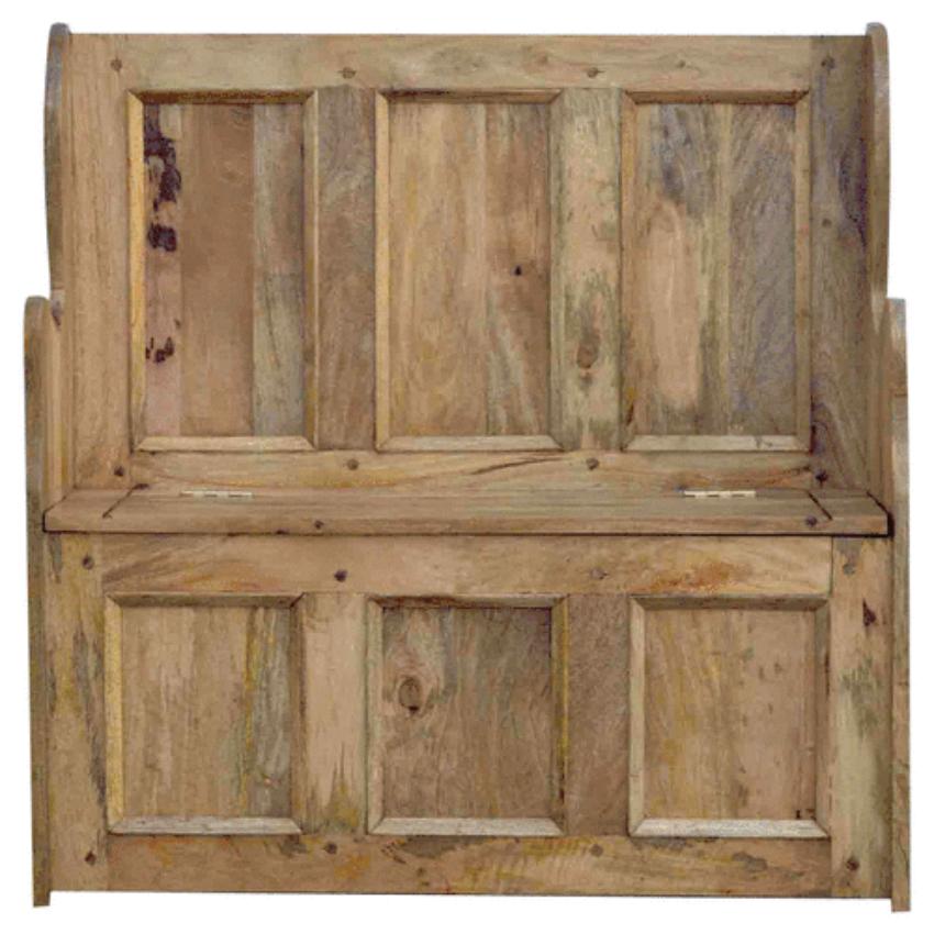 Large Solid Mango Wood Monks Bench | Lift-Up Storage | Oak-Style Finish
