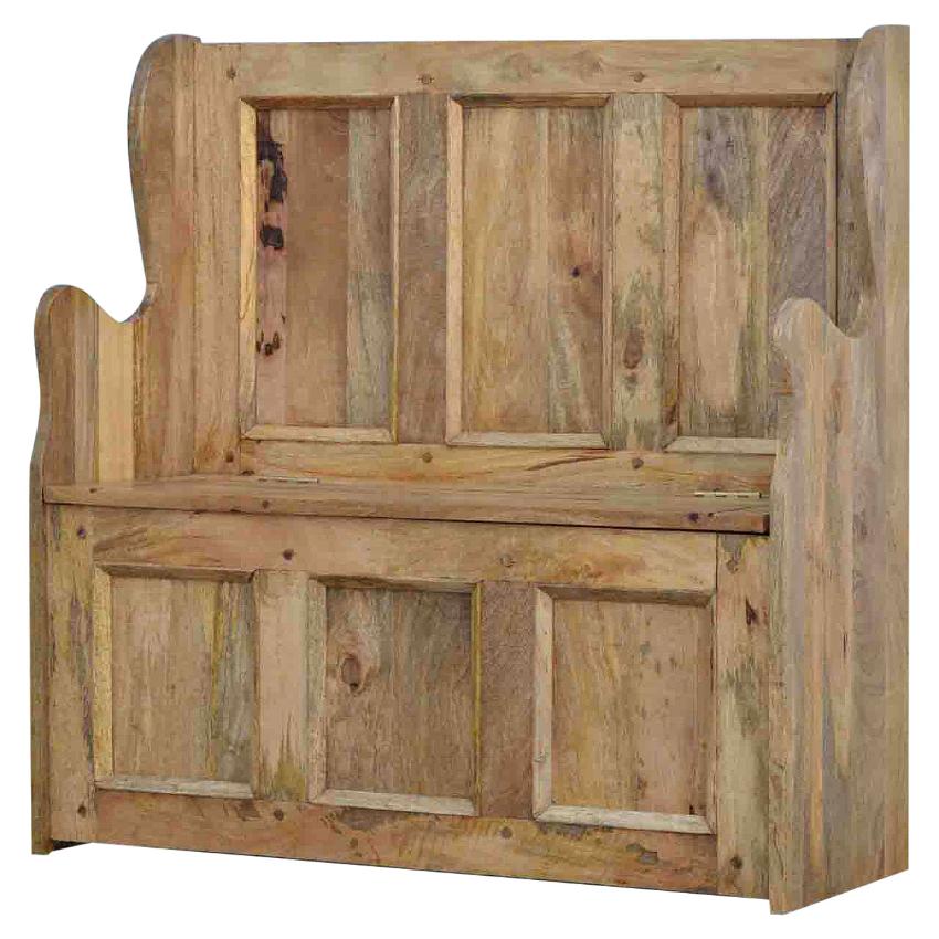 Large Solid Mango Wood Monks Bench | Lift-Up Storage | Oak-Style Finish