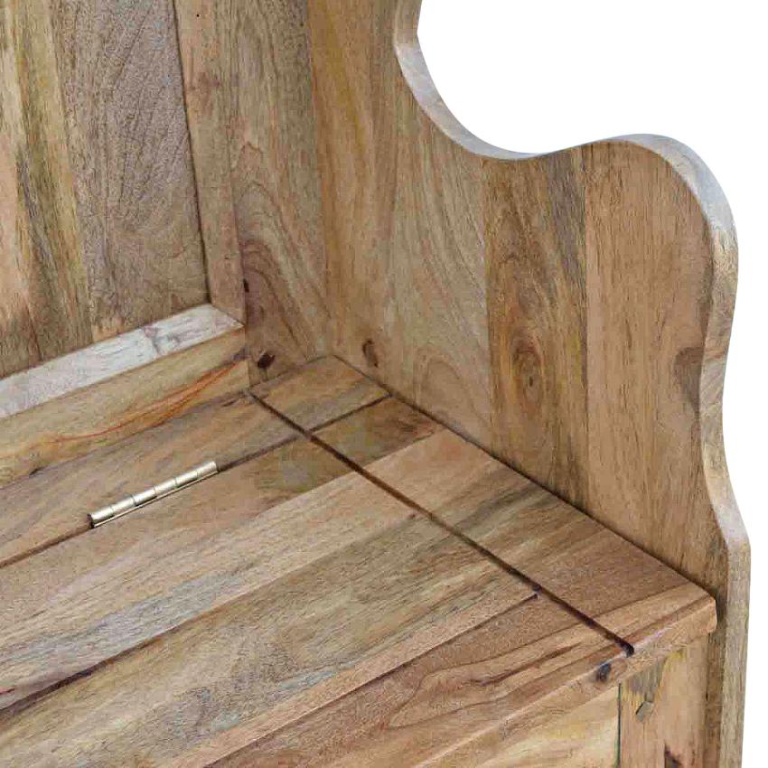 Large Solid Mango Wood Monks Bench | Lift-Up Storage | Oak-Style Finish