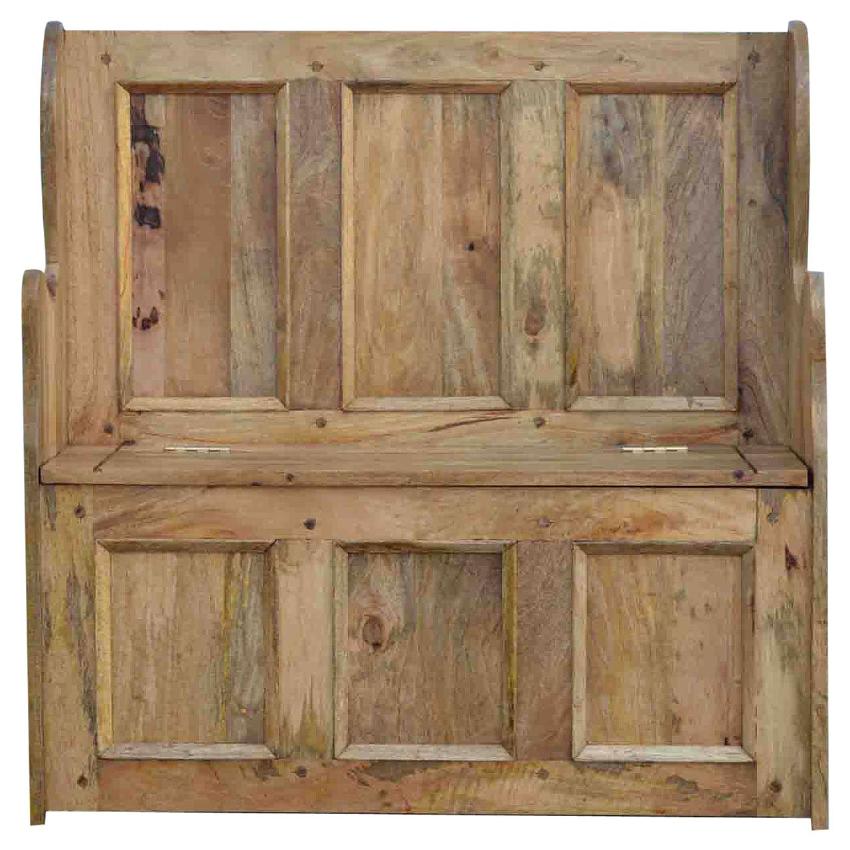 Large Solid Mango Wood Monks Bench | Lift-Up Storage | Oak-Style Finish