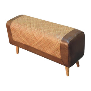 Large Seagrass Buffalo Hide Nordic Bench | Natural & Brown | Nordic-Inspired Design