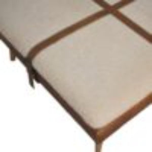 Large Square Footstool | Brown Buffalo Hide Leather & Bouclé | Upholstered Design