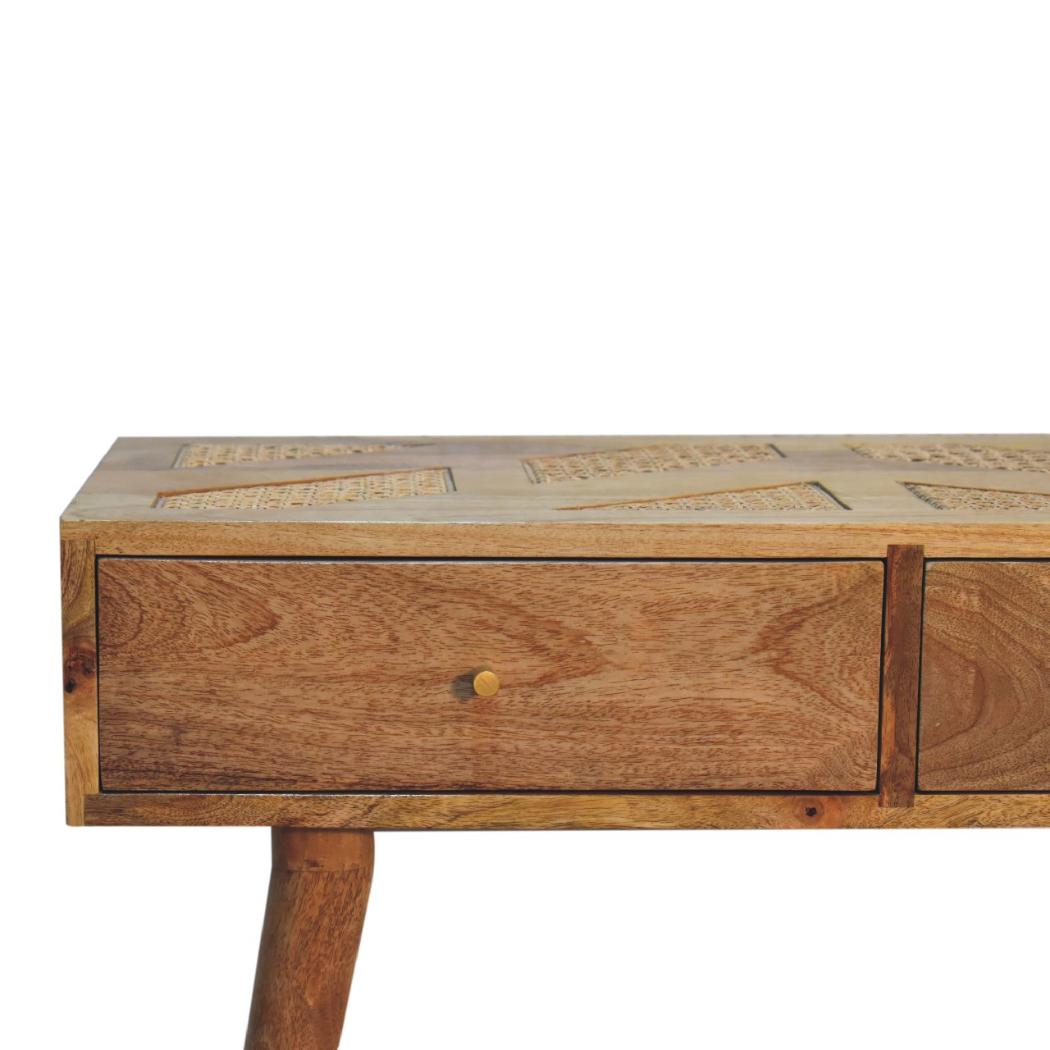 Larissa Aztec Console Table | Solid Mango Wood & Woven Detail | Natural Wood Finish | Hand-Woven Detail