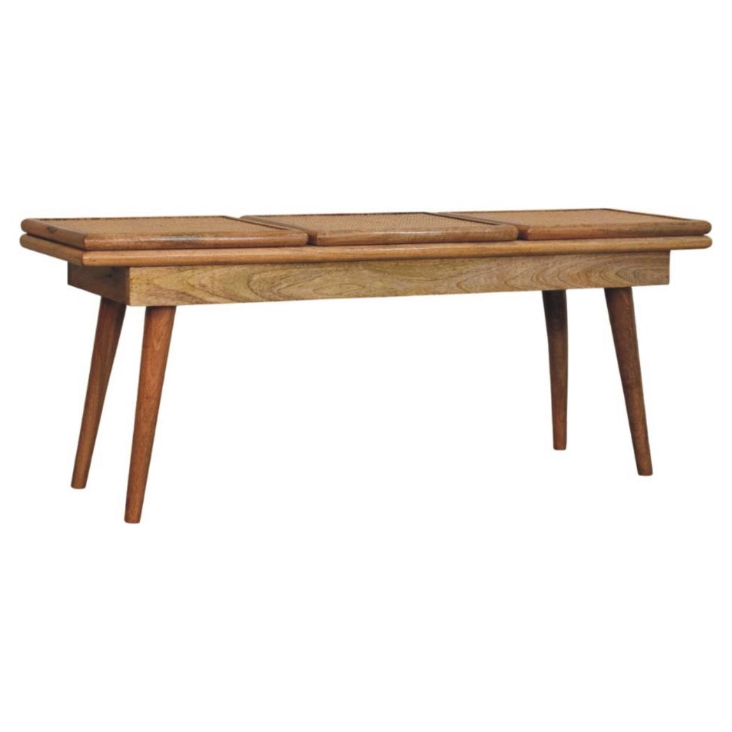 Larissa Cane Bench | Solid Mango Wood | Oak-ish Finish | Triple Accent