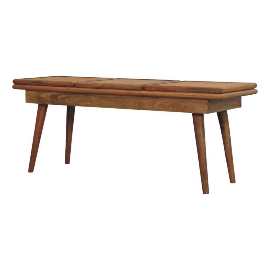 Larissa Cane Bench | Solid Mango Wood | Oak-ish Finish | Triple Accent