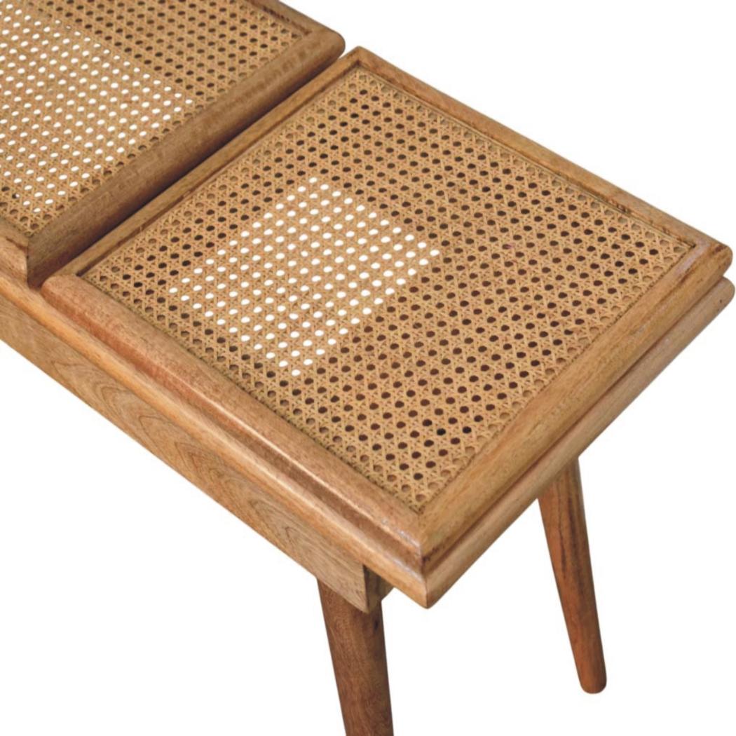 Larissa Cane Bench | Solid Mango Wood | Oak-ish Finish | Triple Accent
