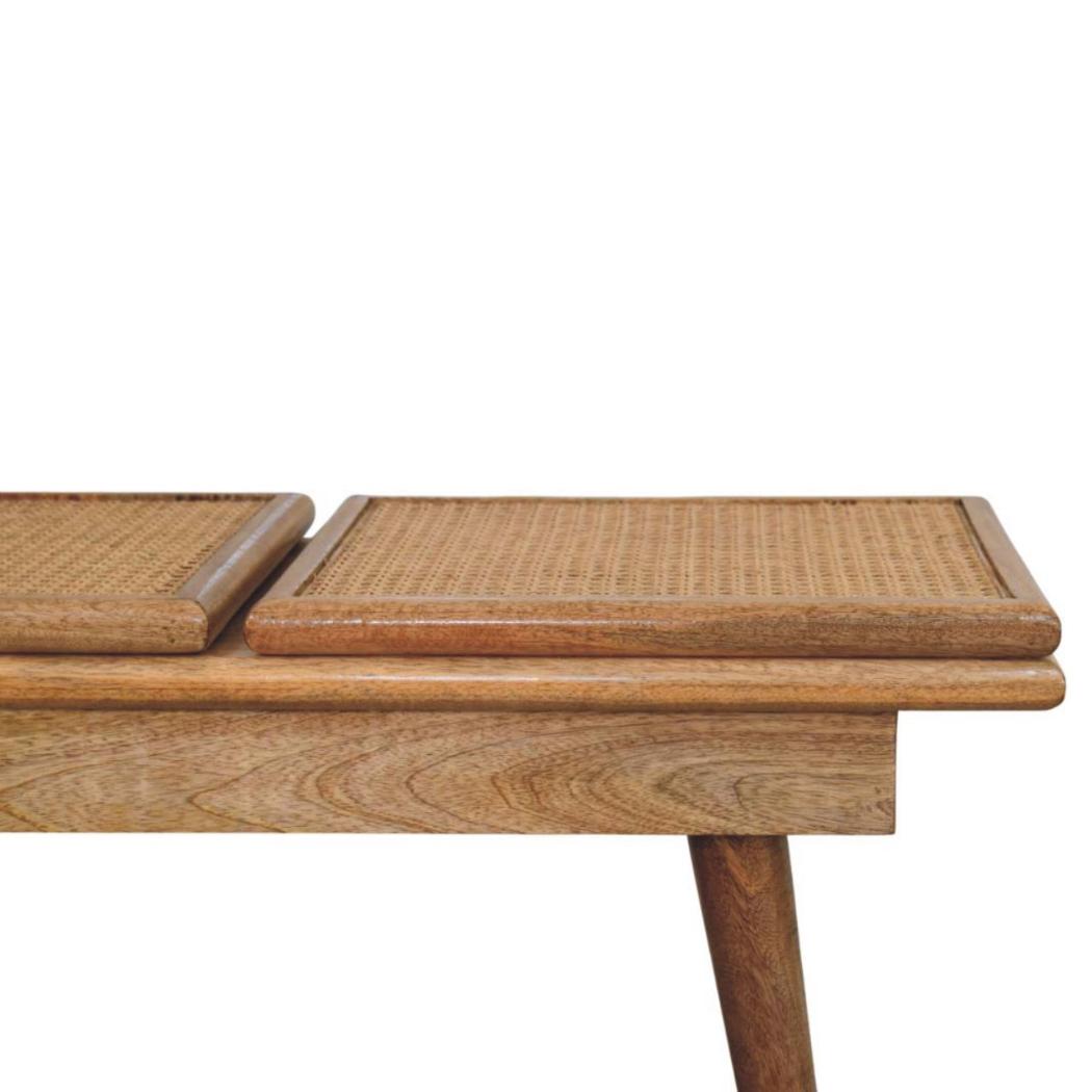 Larissa Cane Bench | Solid Mango Wood | Oak-ish Finish | Triple Accent