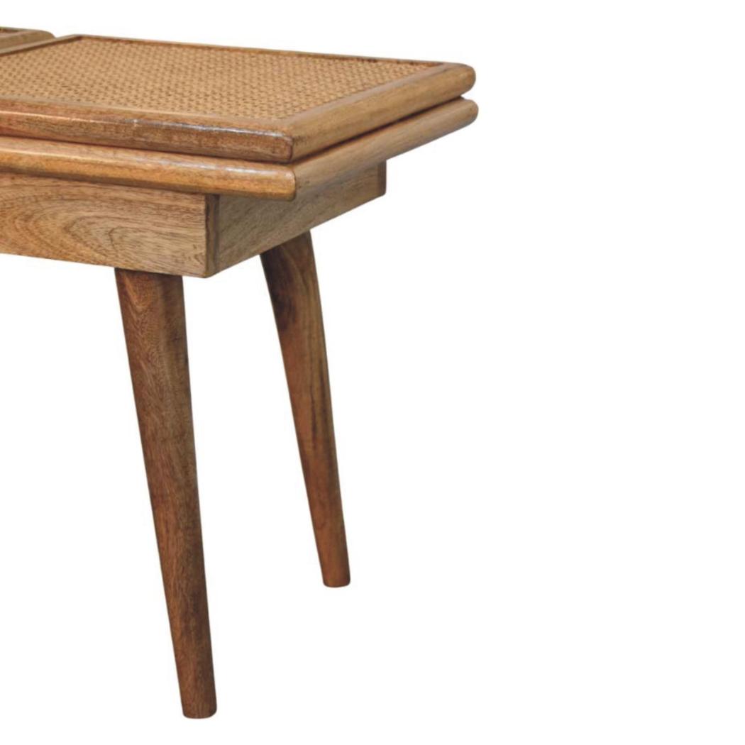 Larissa Cane Bench | Solid Mango Wood | Oak-ish Finish | Triple Accent
