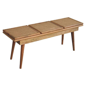 Larissa Cane Bench | Solid Mango Wood | Oak-ish Finish | Triple Accent