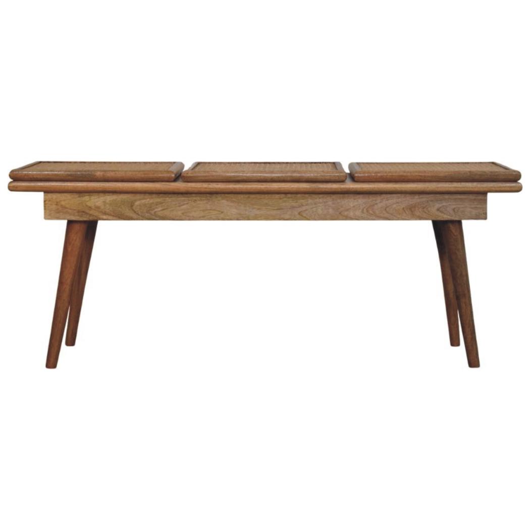 Larissa Cane Bench | Solid Mango Wood | Oak-ish Finish | Triple Accent