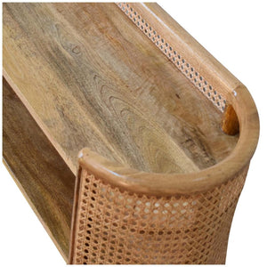 Larissa Curved Shelving Unit | Solid Mango Wood | Oak Finish | Rattan Detail